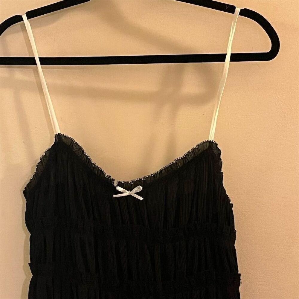 Zara Women's Black Mini Dress with Bow Size L Party‎ Cocktail Romantic Goth NWT - Picture 3 of 11